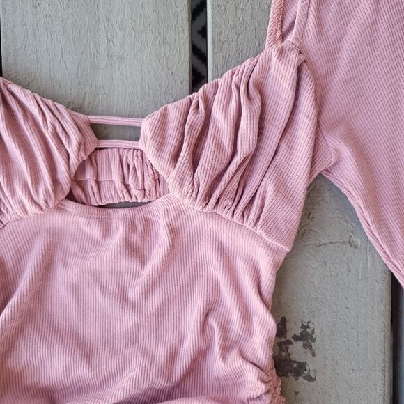 Princess Polly Erase Me Ruched Bodycon Dress Mini Long Sleeve Ribbed Pink 2US - Picture 9 of 10